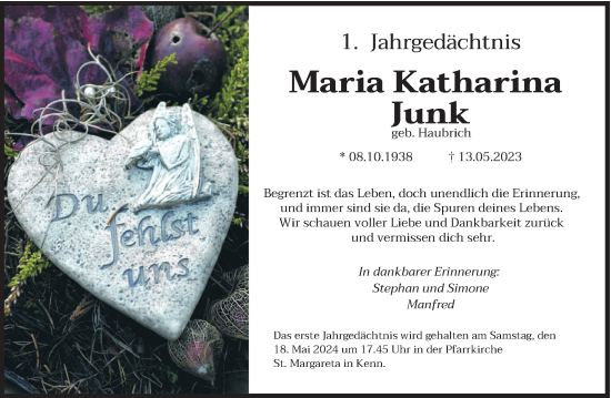Traueranzeige von Maria Katharina Junk von trierischer_volksfreund