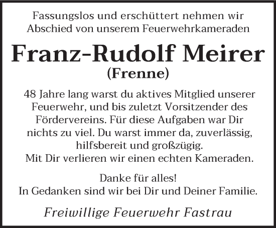 Traueranzeige von Franz-Rudolf Meirer von trierischer_volksfreund