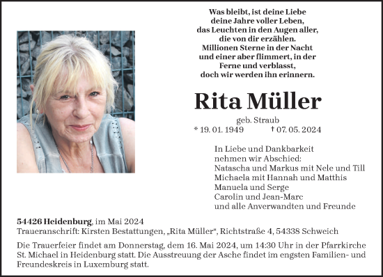 Traueranzeige von Rita Müller von trierischer_volksfreund